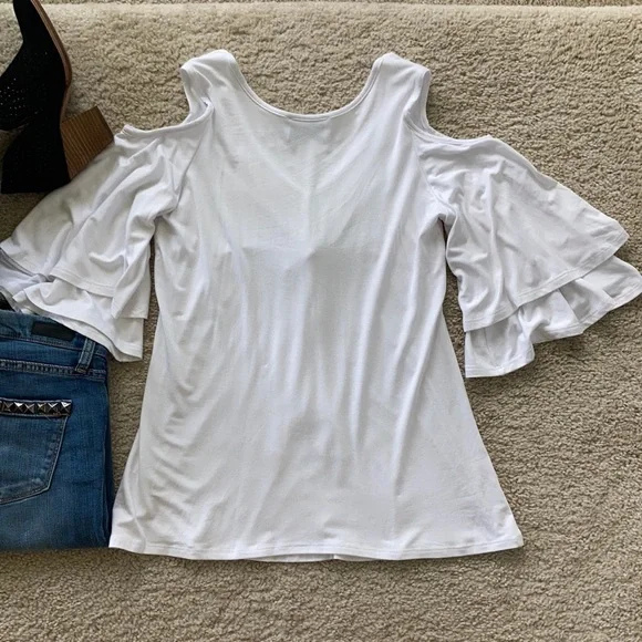 White Cold Shoulder Tie Front Top - Picture 14 of 14